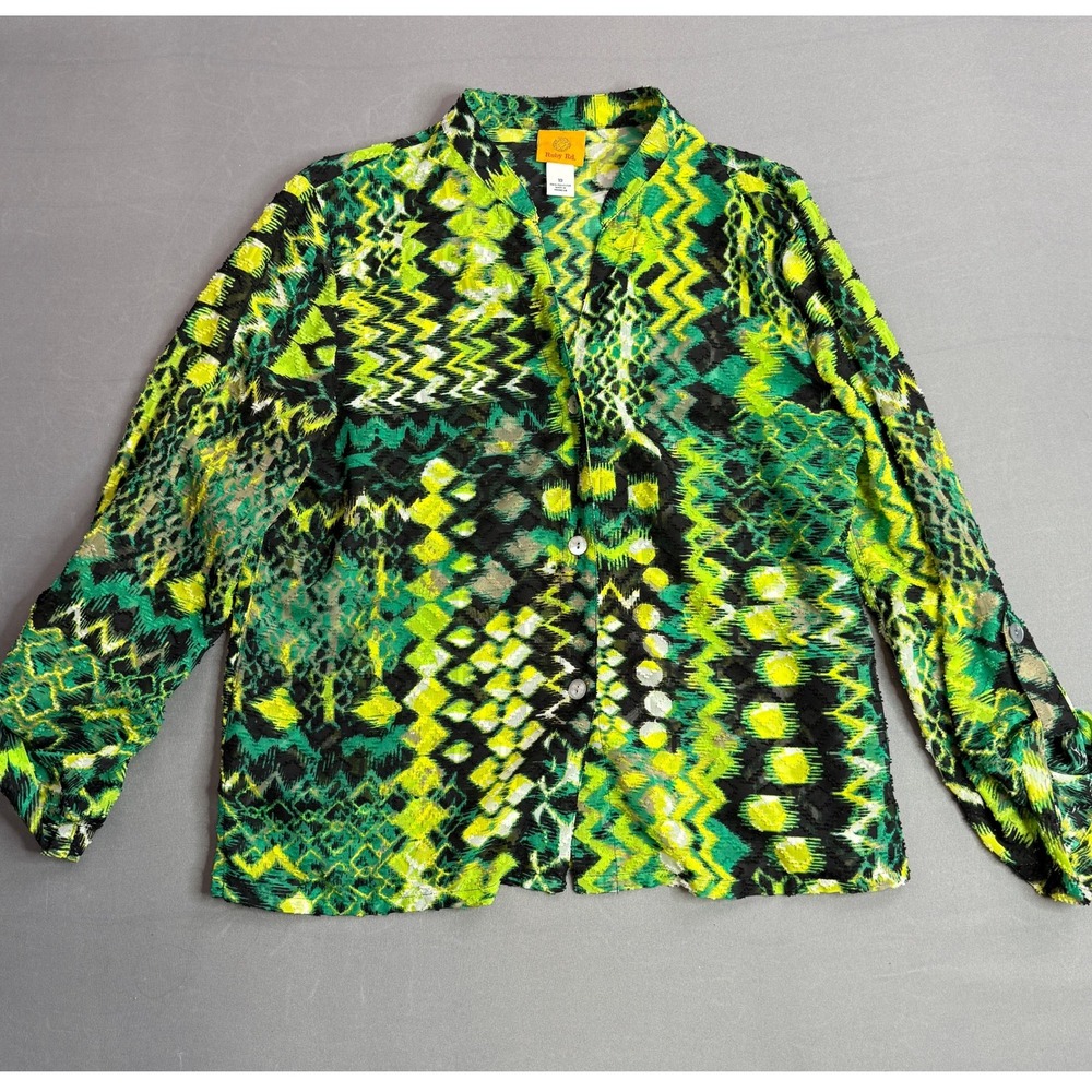 Ruby Rd Button‎ Down Top Abstract Print Long Sleeve Blouse Size 10